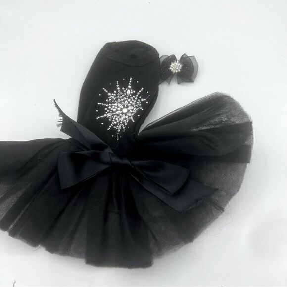 Black Tutu Holiday Pet Dress with matching bow (XS) - Picture 1 of 5